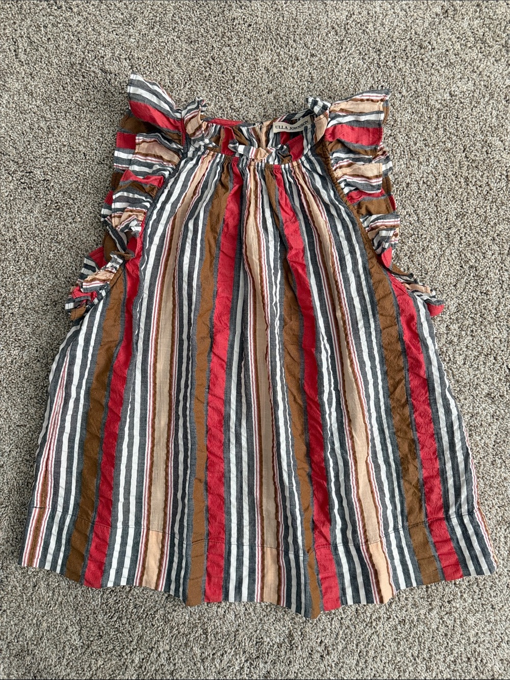 Ulla Johnson Top Adana Tank Ruffle in Poppy Stripe - Picture 3 of 6